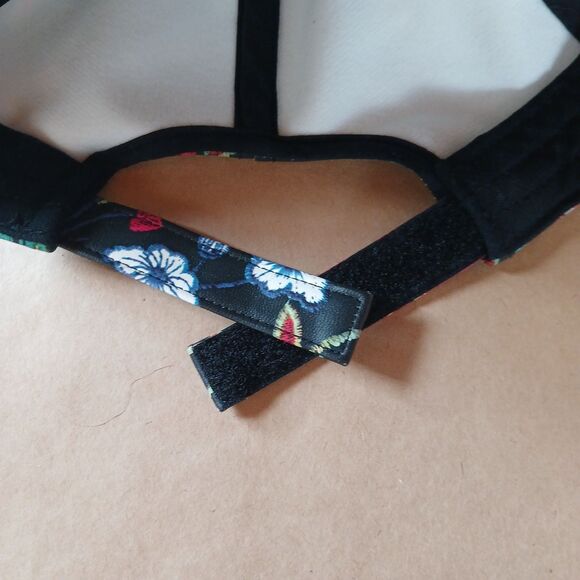 Floral Black Faux Leather Adjustable Closure Baseball Hat Cap - Picture 7 of 7